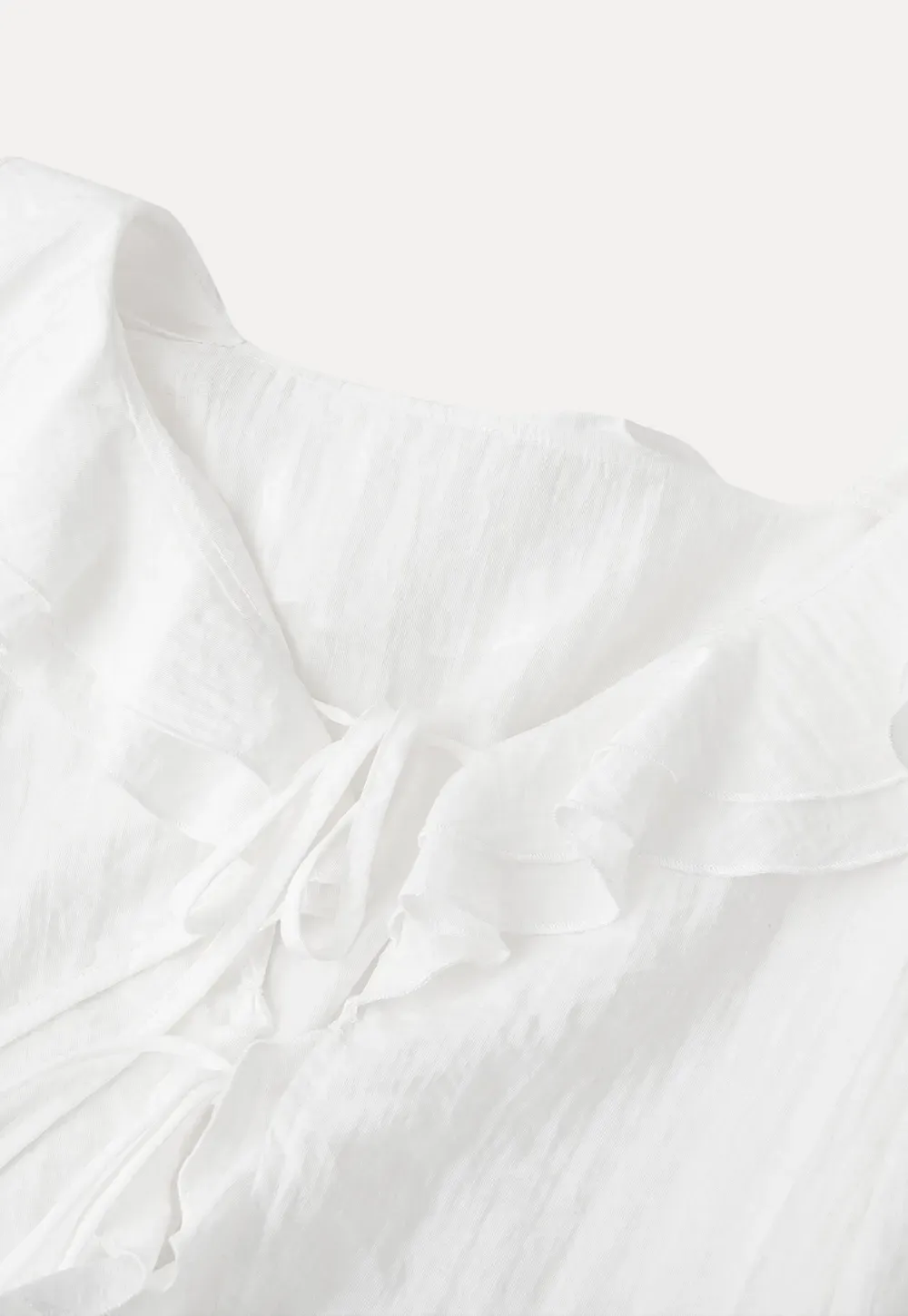 Ruffled Collar Lace Trim Drawstring Chiffon Blouse