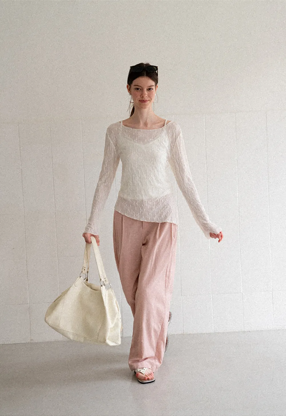 Off Shoulder Lace Chiffon Blouse Long Sleeve