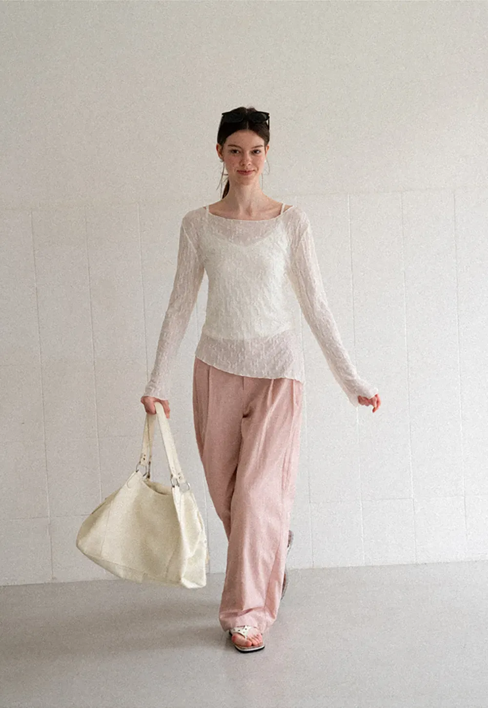 Off Shoulder Lace Chiffon Blouse Long Sleeve