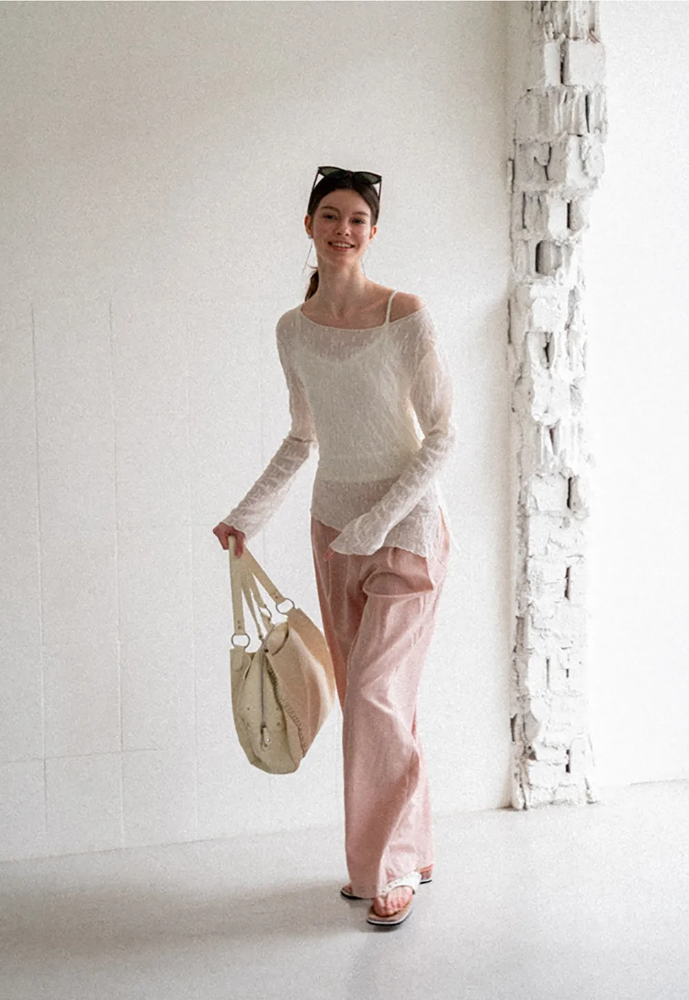 Off Shoulder Lace Chiffon Blouse Long Sleeve