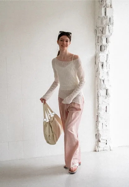 Off Shoulder Lace Chiffon Blouse Long Sleeve