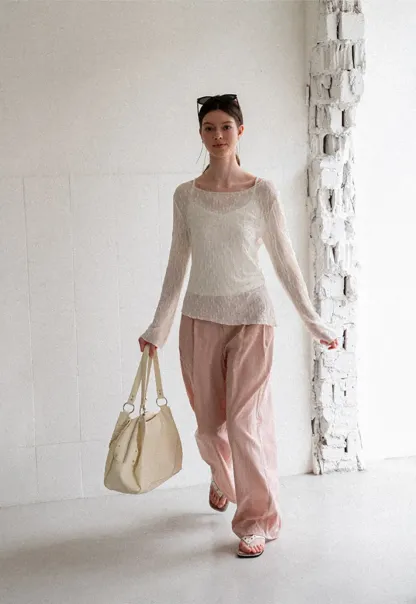 Off Shoulder Lace Chiffon Blouse Long Sleeve