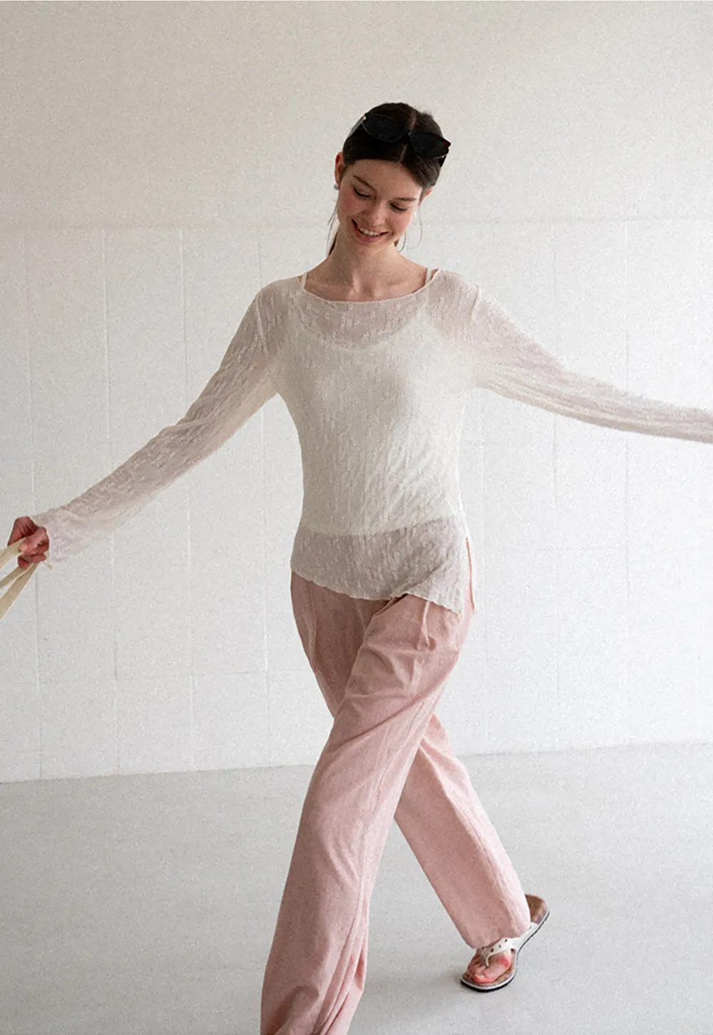 Off Shoulder Lace Chiffon Blouse Long Sleeve