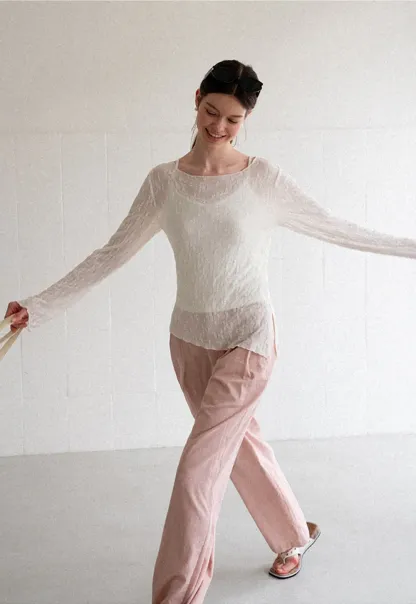 Off Shoulder Lace Chiffon Blouse Long Sleeve