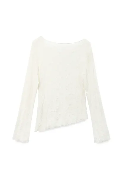 Off Shoulder Lace Chiffon Blouse Long Sleeve