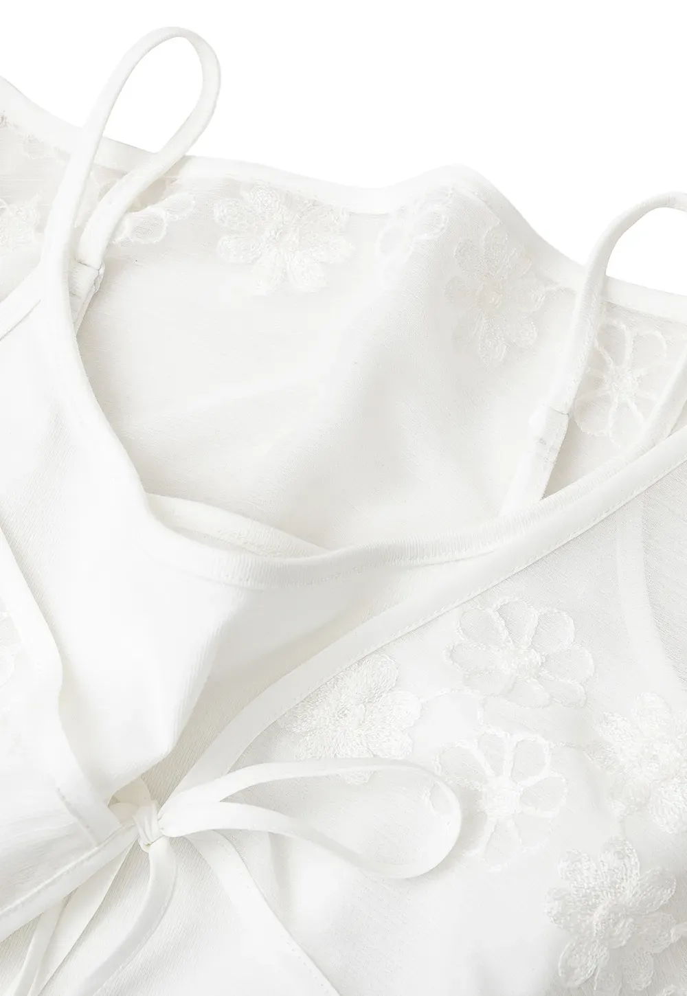 Floral Embroidered Drawstring Front Lace Chiffon Blouse
