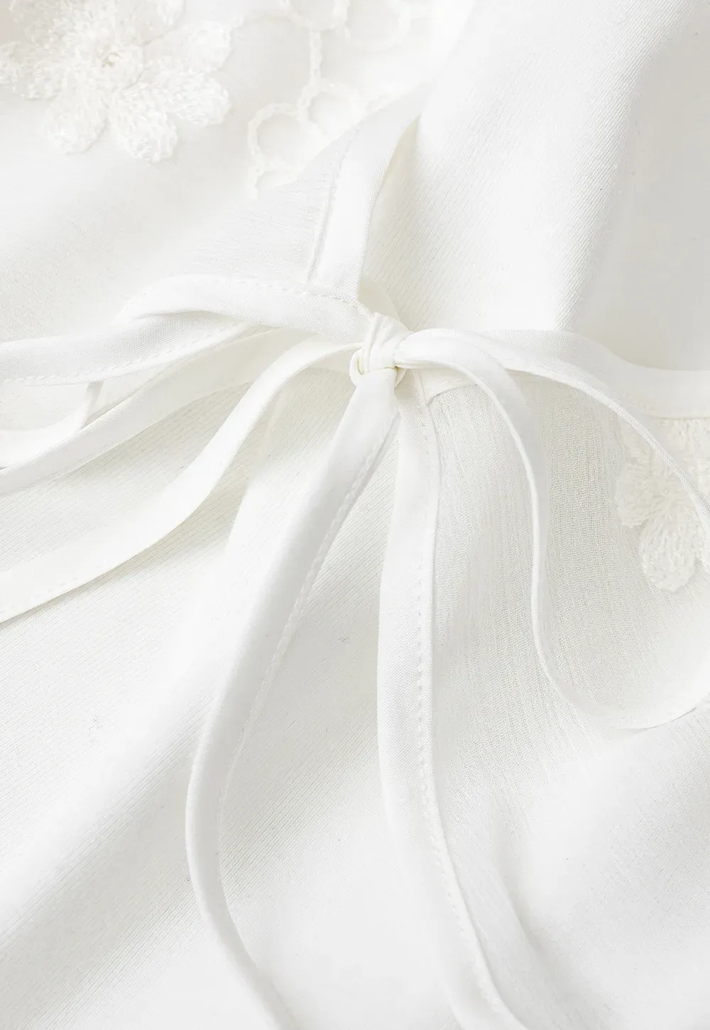 Floral Embroidered Drawstring Front Lace Chiffon Blouse