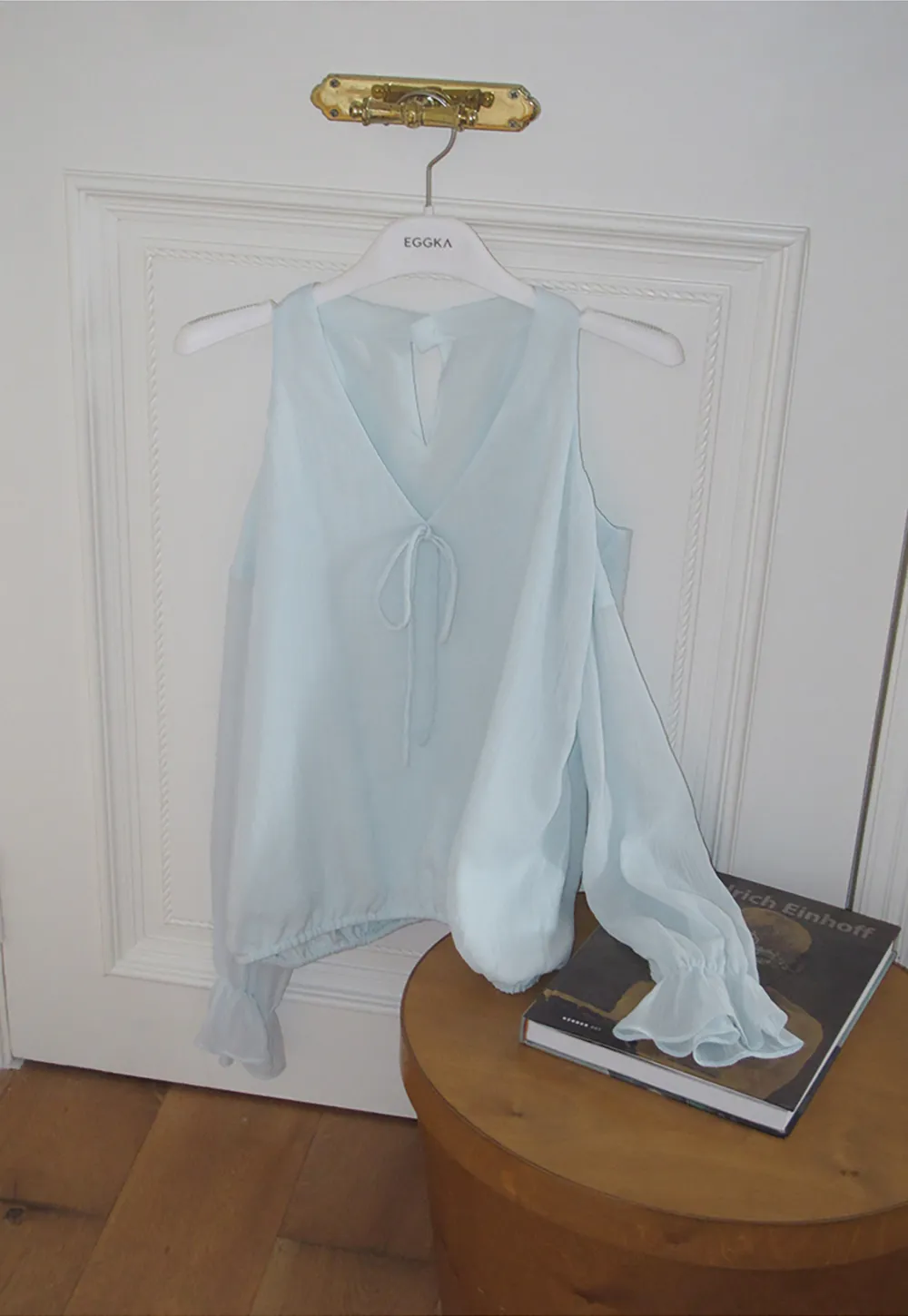 Cold Shoulder V Neck Long Sleeve Lace Chiffon Blouse
