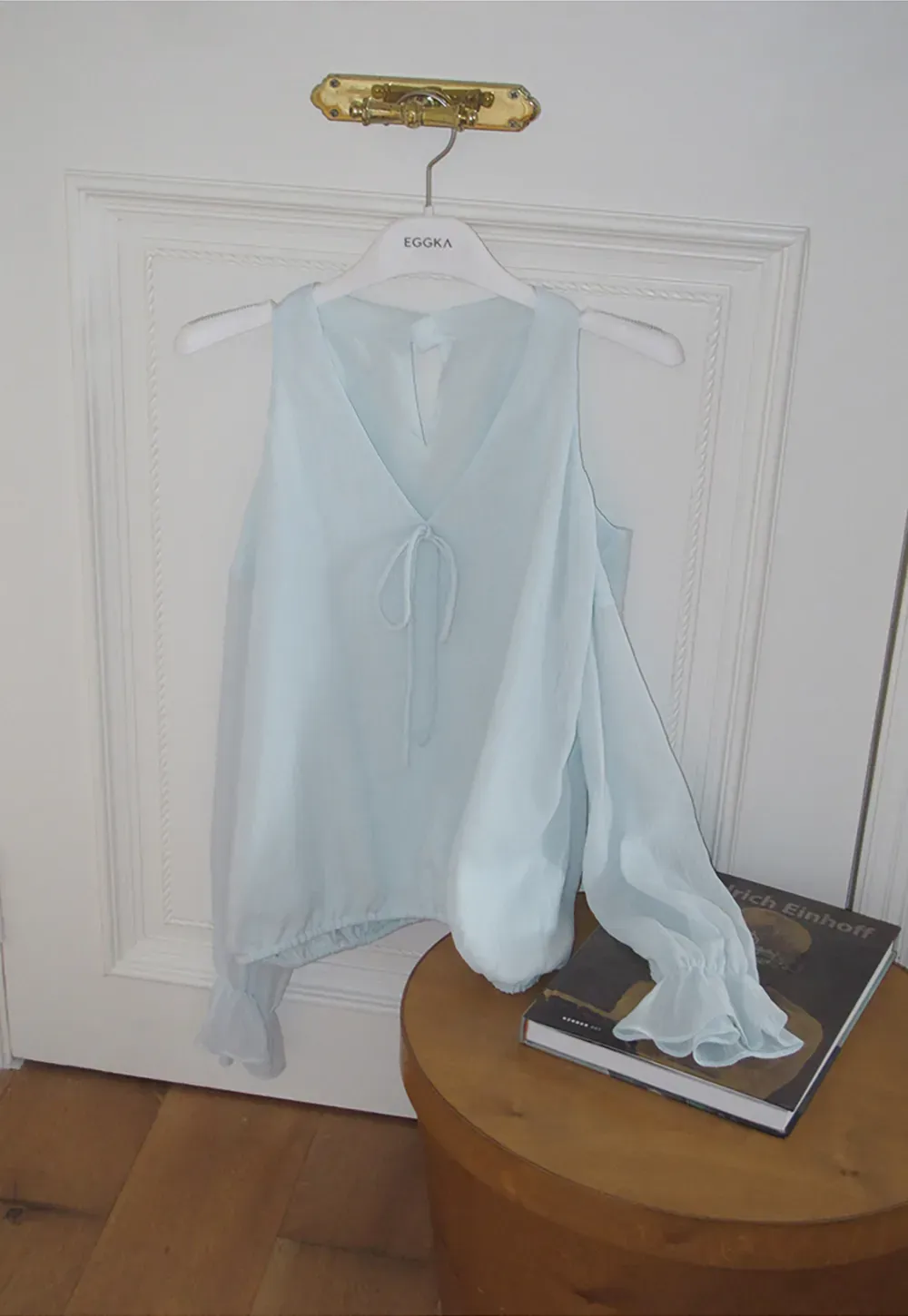 Cold Shoulder V Neck Long Sleeve Lace Chiffon Blouse