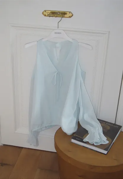 Cold Shoulder V Neck Long Sleeve Lace Chiffon Blouse