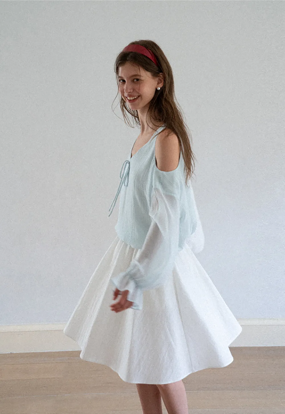Cold Shoulder V Neck Long Sleeve Lace Chiffon Blouse