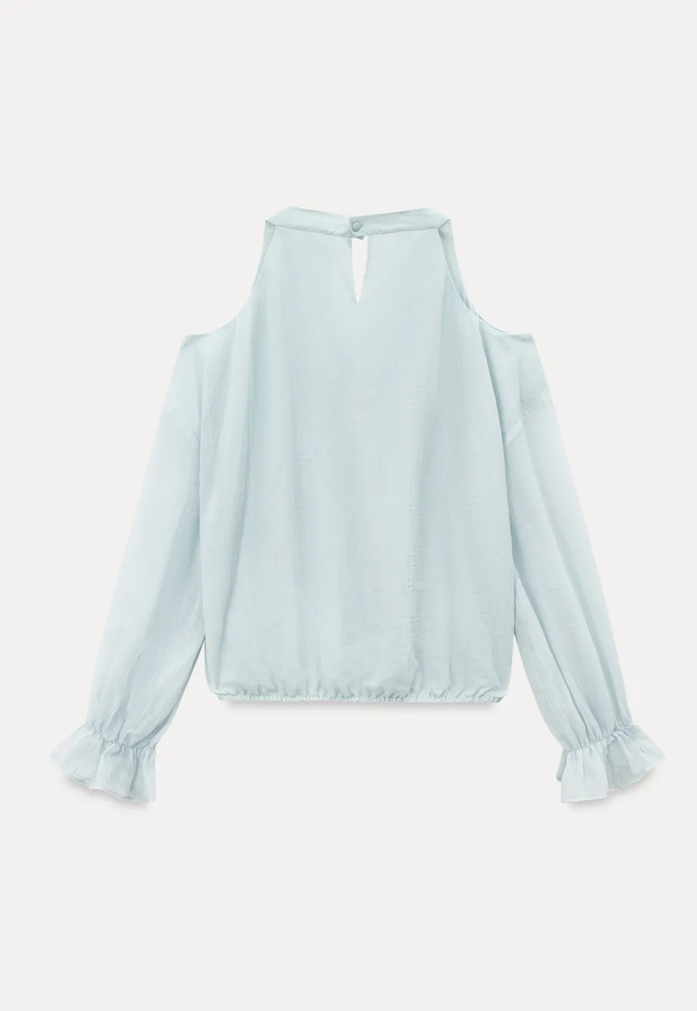 Cold Shoulder V Neck Long Sleeve Lace Chiffon Blouse