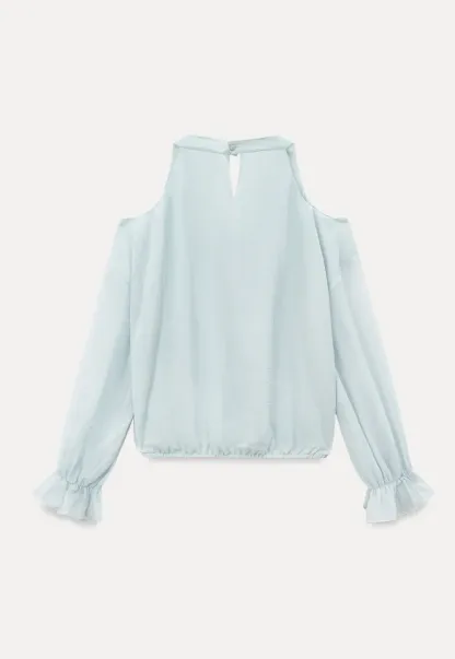 Cold Shoulder V Neck Long Sleeve Lace Chiffon Blouse