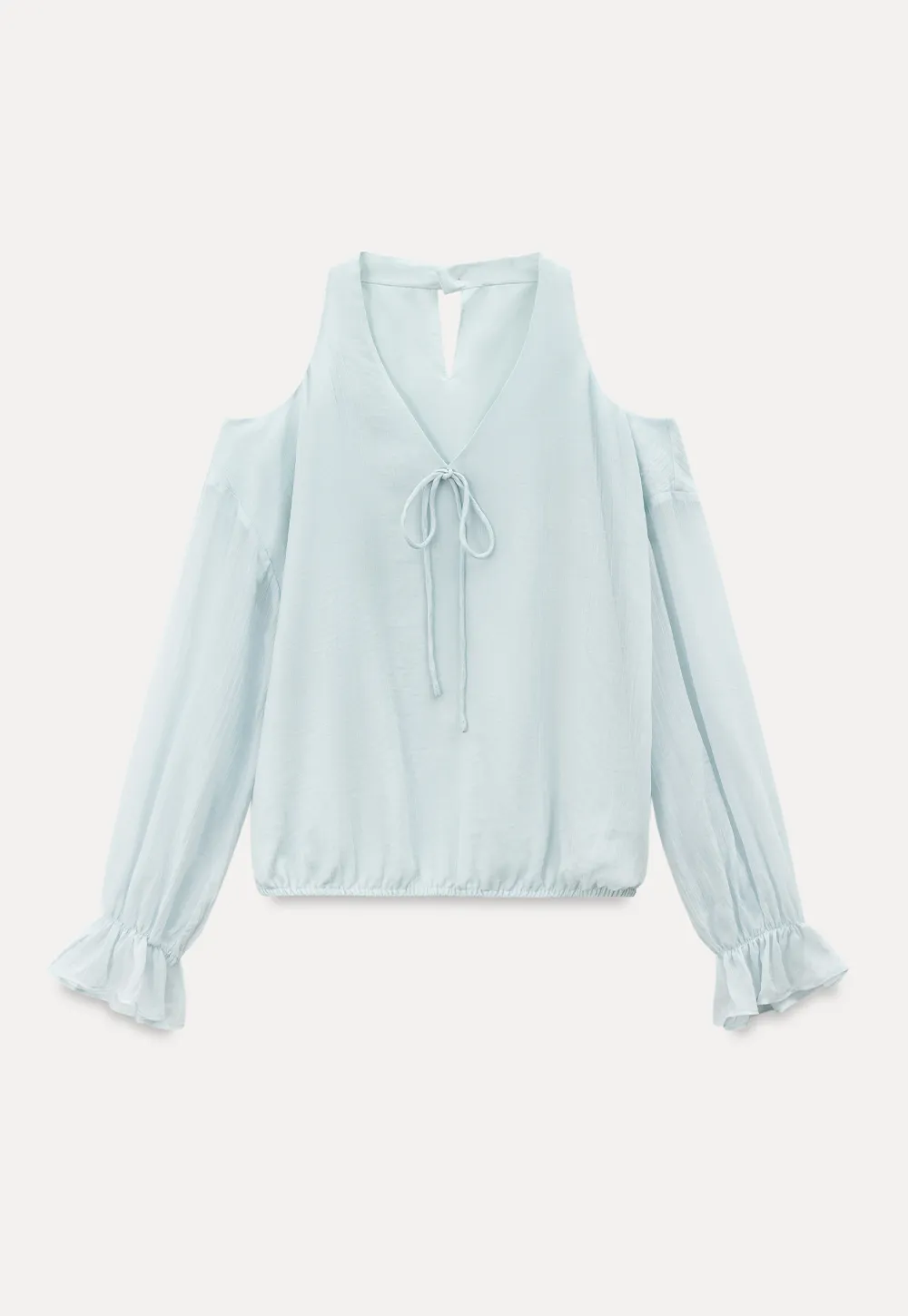 Cold Shoulder V Neck Long Sleeve Lace Chiffon Blouse