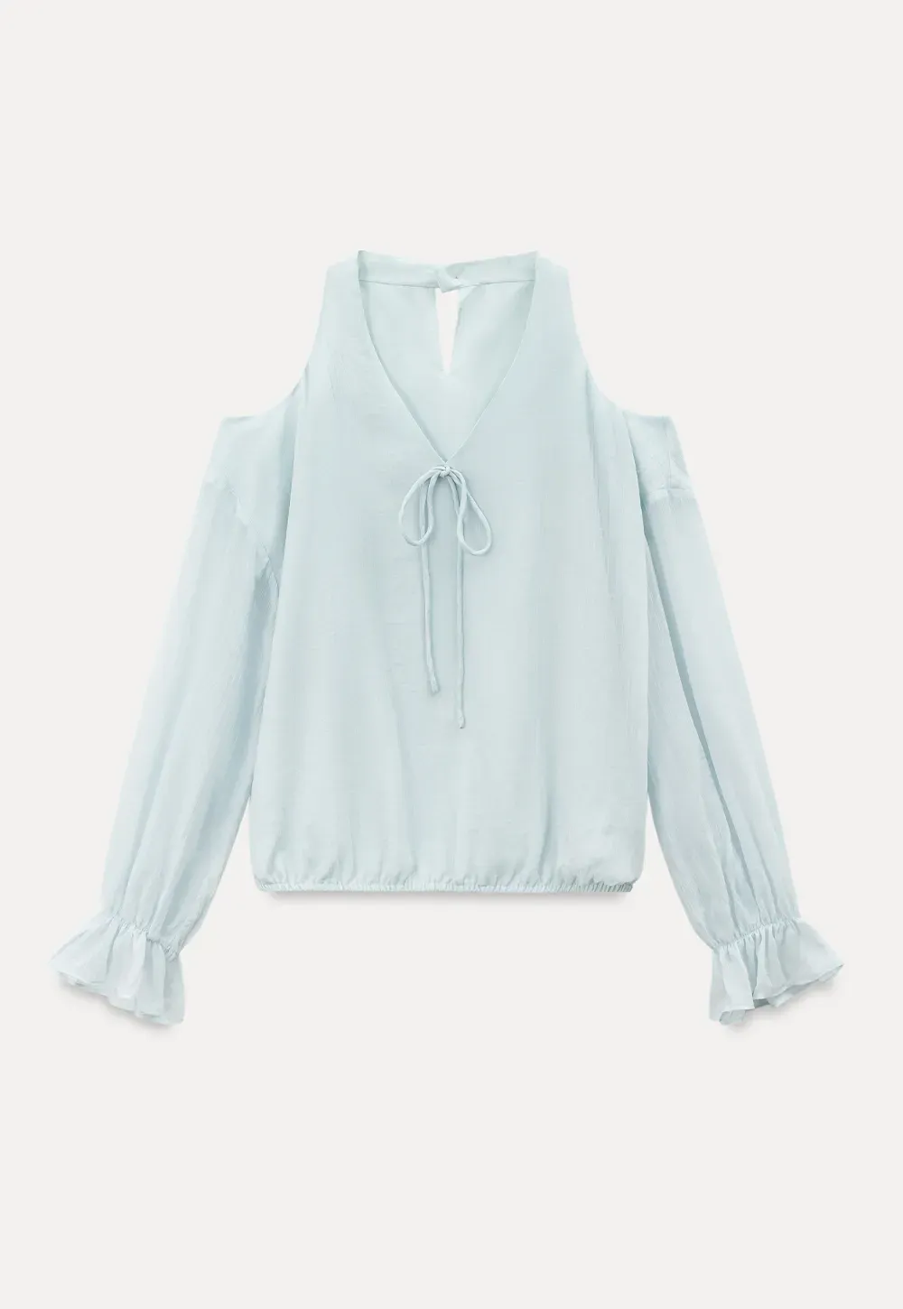 Cold Shoulder V Neck Long Sleeve Lace Chiffon Blouse