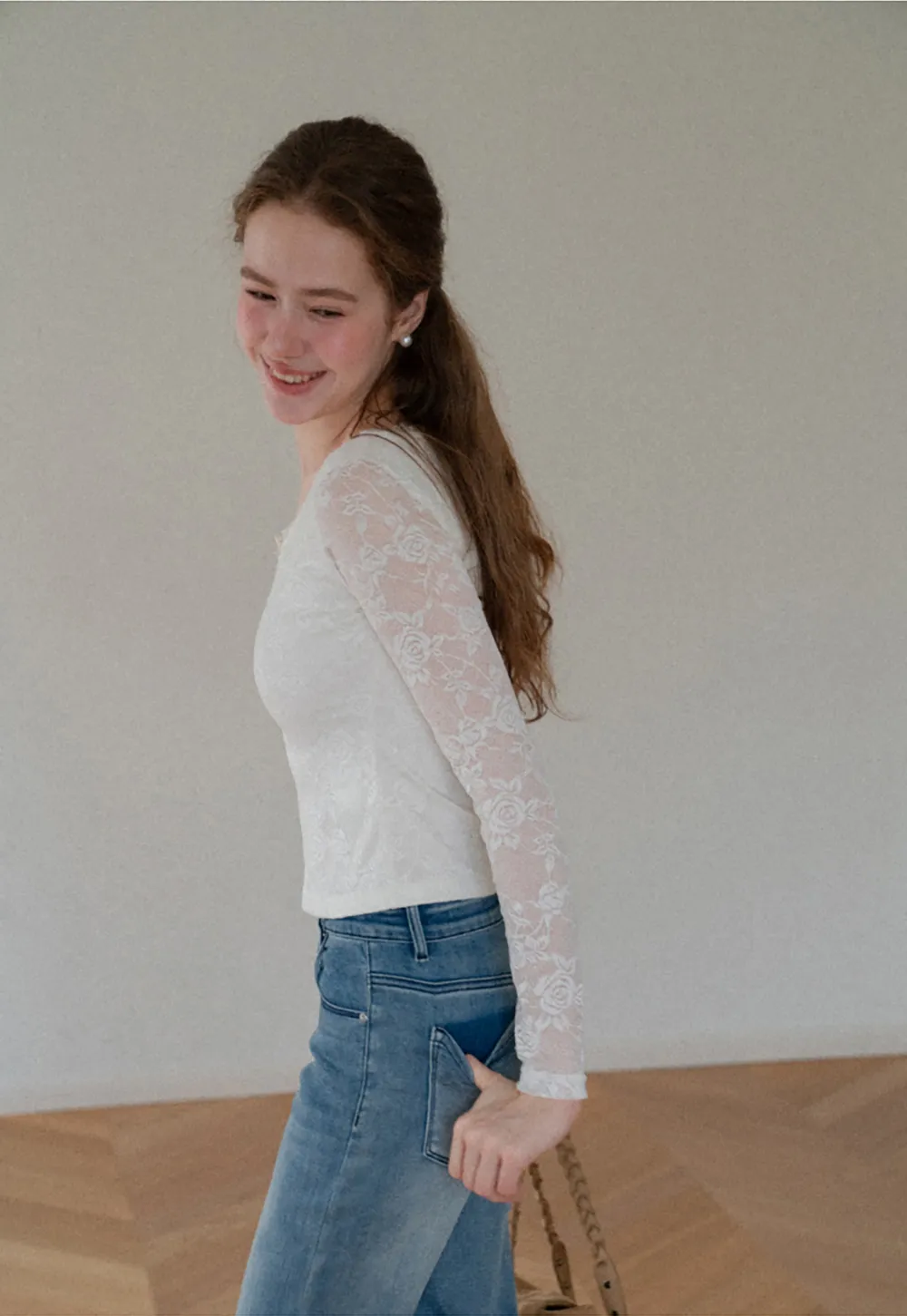 Lace Long Sleeve V Neck Blouse
