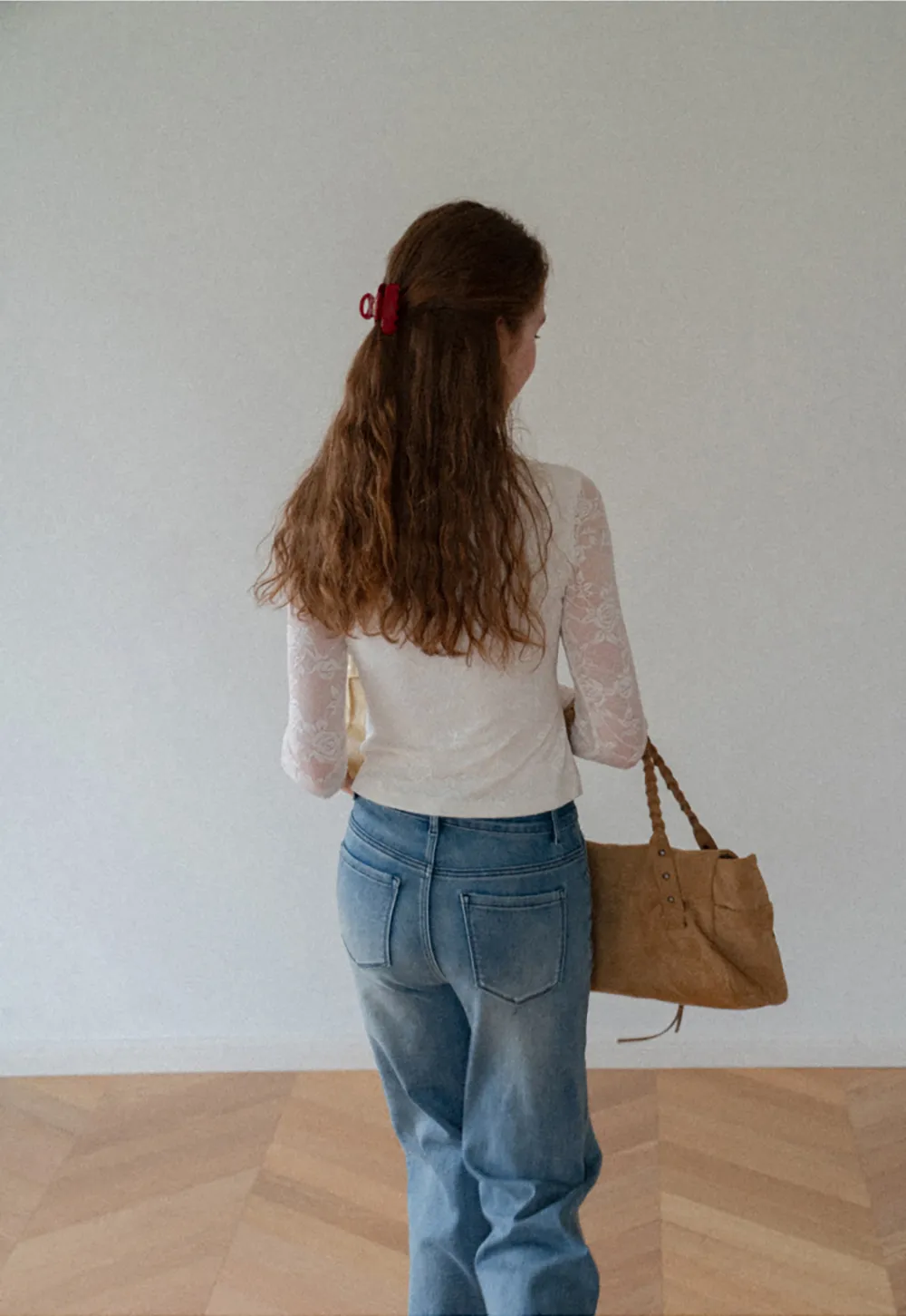 Lace Long Sleeve V Neck Blouse