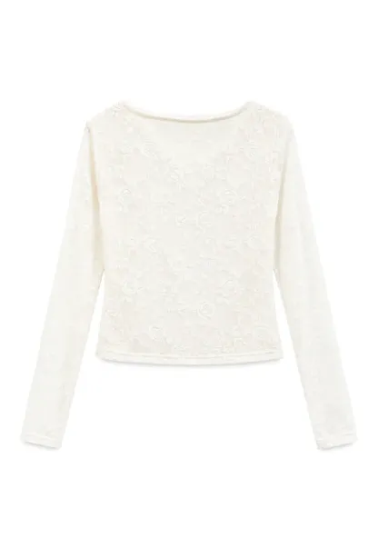 Lace Long Sleeve V Neck Blouse