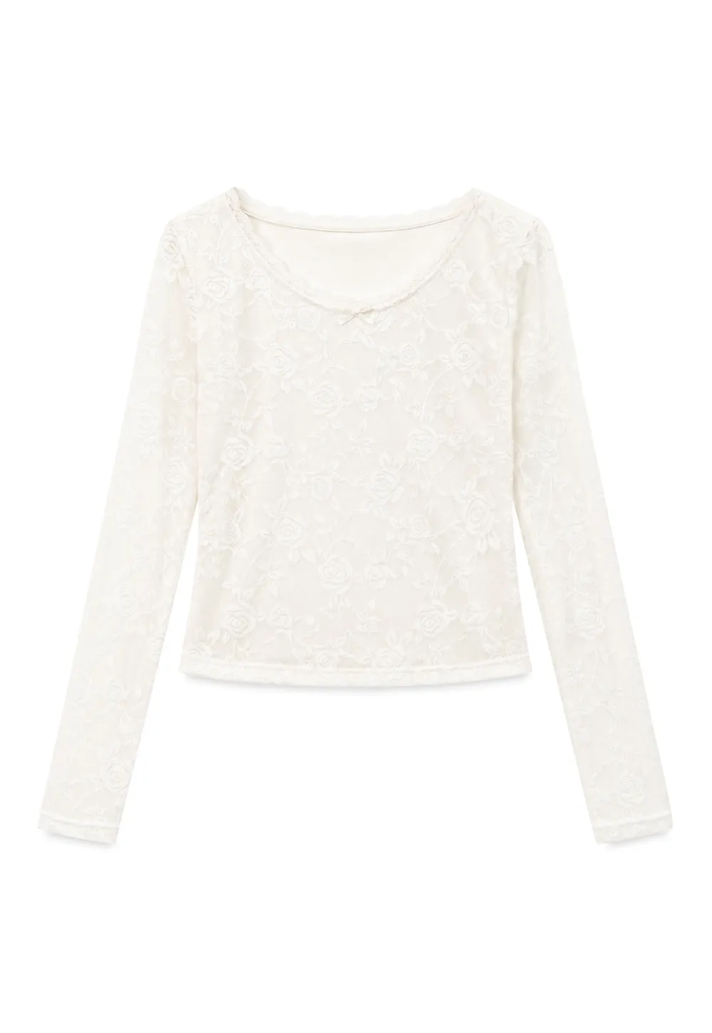 Lace Long Sleeve V Neck Blouse