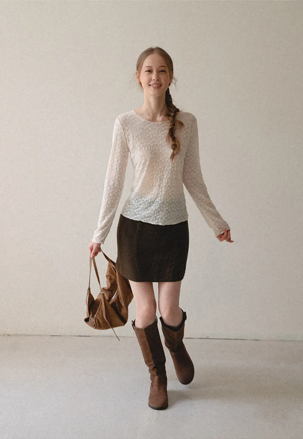 Sheer Lace Pattern Long Sleeve Blouse
