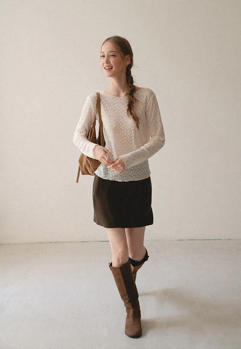 Sheer Lace Pattern Long Sleeve Blouse