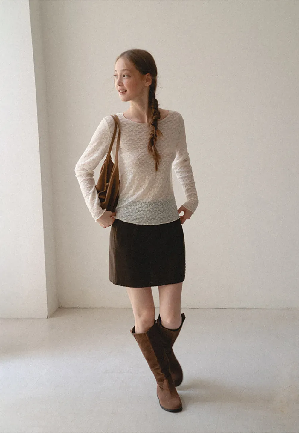 Sheer Lace Pattern Long Sleeve Blouse