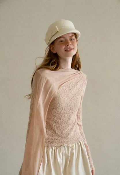 Lace Panel Draped Sleeve Blouse
