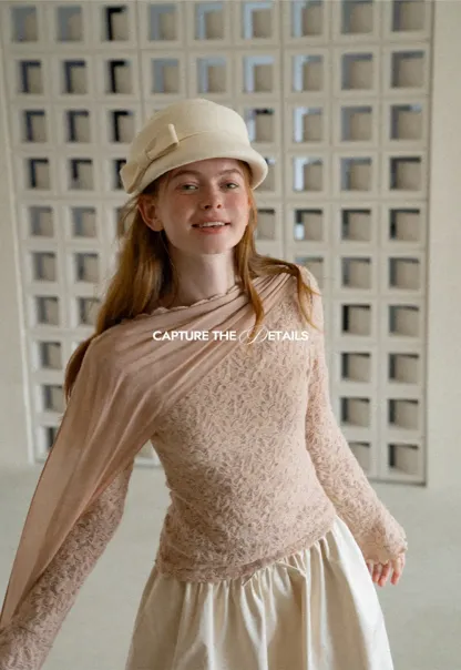 Lace Panel Draped Sleeve Blouse