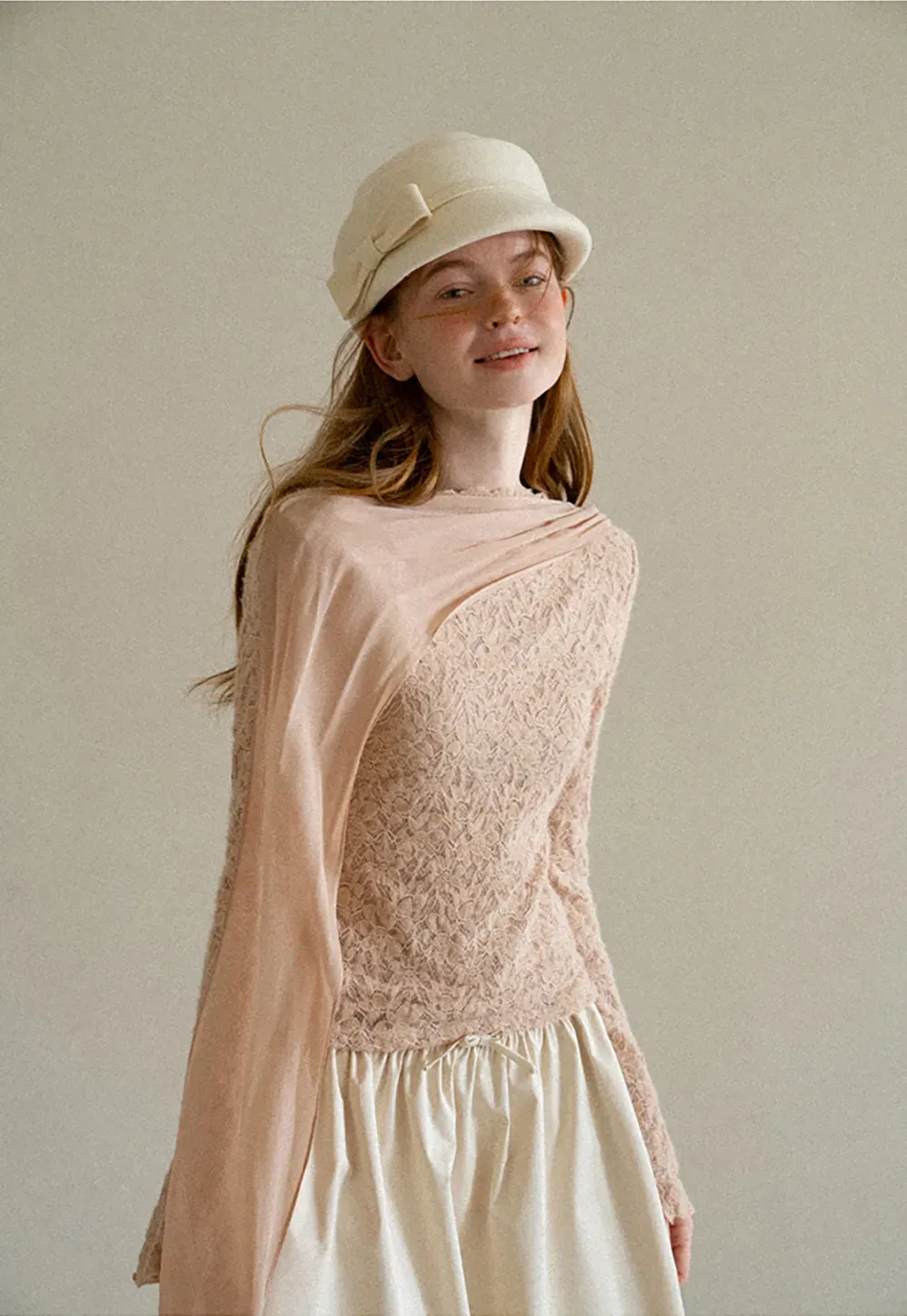 Lace Panel Draped Sleeve Blouse
