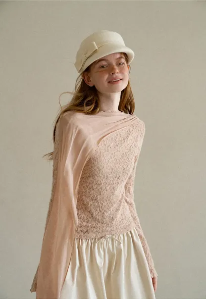 Lace Panel Draped Sleeve Blouse
