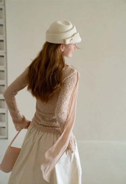 Lace Panel Draped Sleeve Blouse