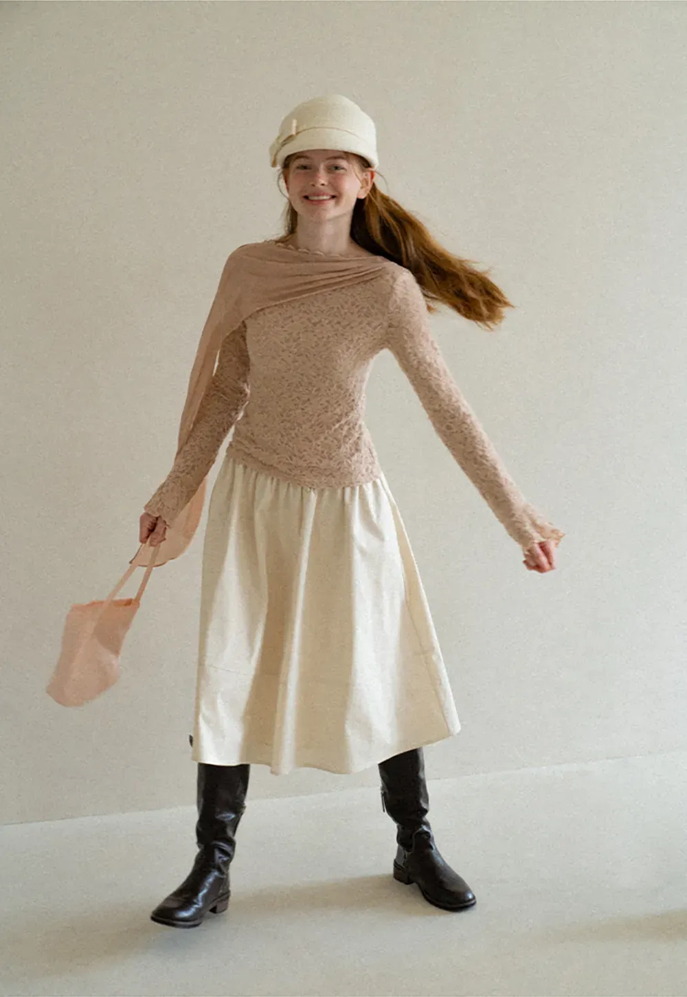 Lace Panel Draped Sleeve Blouse