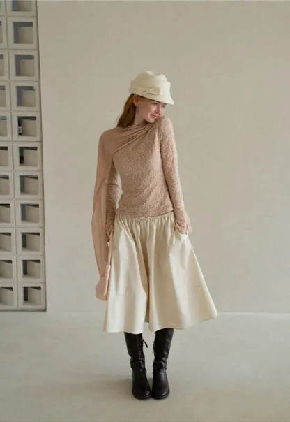 Lace Panel Draped Sleeve Blouse