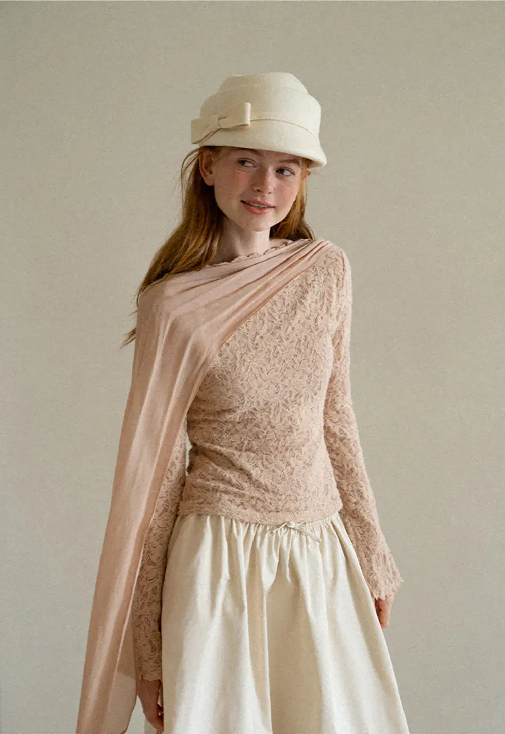 Lace Panel Draped Sleeve Blouse