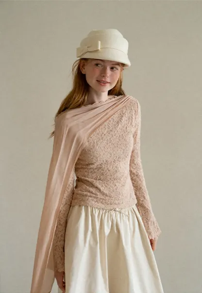 Lace Panel Draped Sleeve Blouse