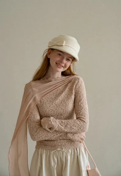 Lace Panel Draped Sleeve Blouse