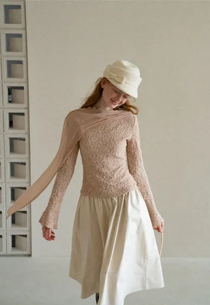 Lace Panel Draped Sleeve Blouse