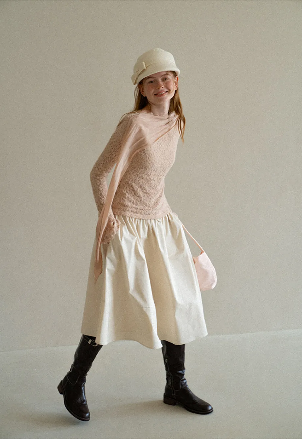 Lace Panel Draped Sleeve Blouse