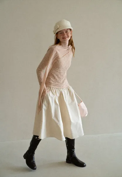 Lace Panel Draped Sleeve Blouse