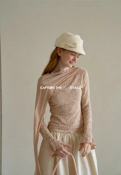 Lace Panel Draped Sleeve Blouse
