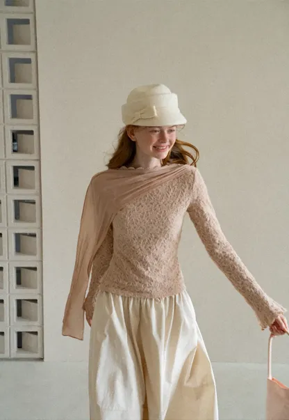 Lace Panel Draped Sleeve Blouse