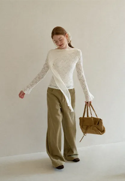 Lace Panel Draped Sleeve Blouse
