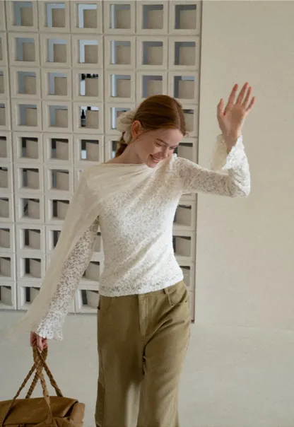 Lace Panel Draped Sleeve Blouse