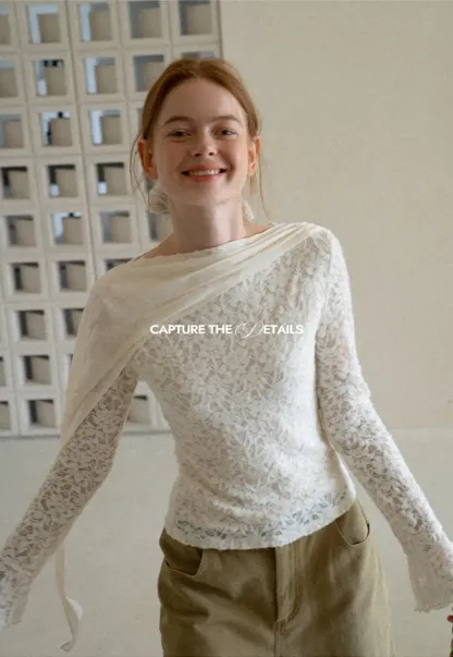 Lace Panel Draped Sleeve Blouse