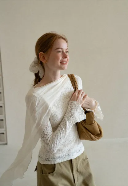 Lace Panel Draped Sleeve Blouse