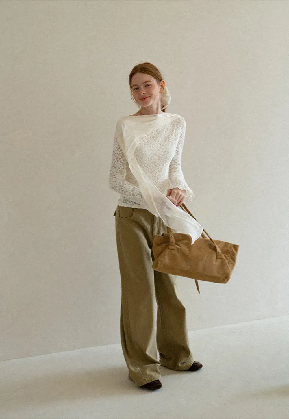 Lace Panel Draped Sleeve Blouse