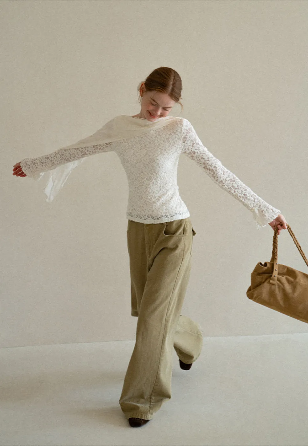 Lace Panel Draped Sleeve Blouse