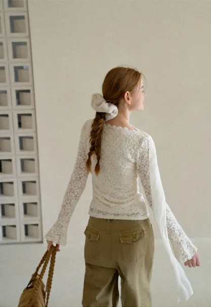 Lace Panel Draped Sleeve Blouse