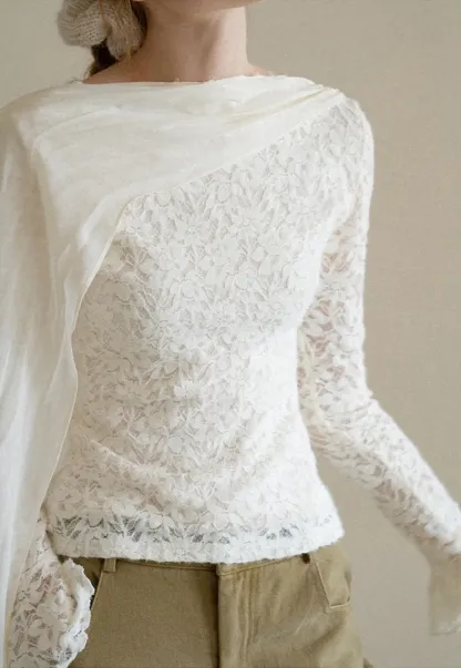 Lace Panel Draped Sleeve Blouse