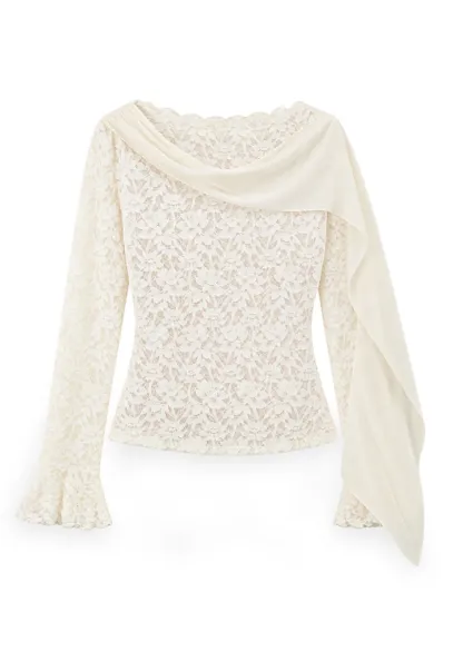 Lace Panel Draped Sleeve Blouse